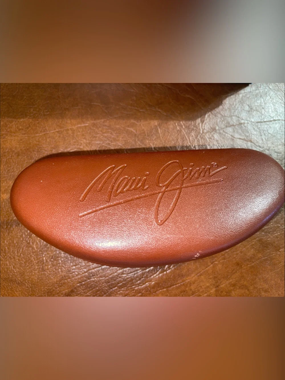 Maui Jim Chestnut Brown Leather Hinged Sunglasses Case + Box